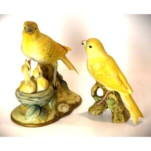 Lefton Canary Bird Figurines Lot KW3505 Nest Chicks & KW1251 Hand Painted Japan